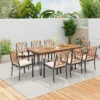 Tangkula 9 PCS Patio Dining Set Rectangular Dining Table W/ Acacia Wood Top Umbrella Hole