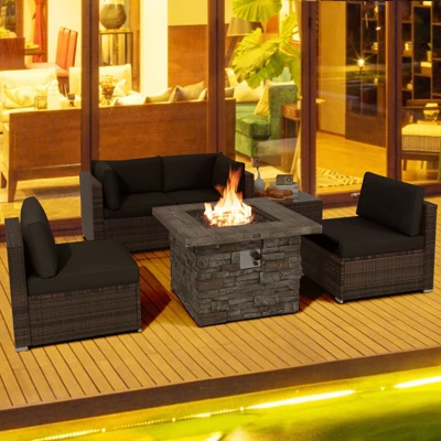 Tangkula Patio Rattan 6PCS Cushioned Sofa Set Furniture Set Thick Cushion With 34.5" Fire Pit Table For Garden Black/Blue/Red/Turquoise/Off White 1 Tangkula Patio Rattan 6PCS Cushioned Sofa Set Furniture Set Thick Cushion With 34.5" Fire Pit Table For Garden Black/Blue/Red/Turquoise/Off White