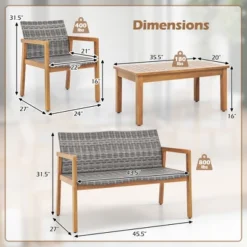Tangkula 4-Piece Patio Furniture Set PE Rattan Patio Bistro Set With Loveseat Single Chairs & Coffee Table Outdoor Acacia Wood Conversation Set -Tangkula GUEST f2abf2f7 8d07 48d1 a804 b00039cb6fa1