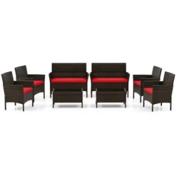 Tangkula 8 Piece Patio Rattan Conversation Set Outdoor Wicker Furniture Set With Chair Loveseat & Tempered Glass Table Cozy Seat Cushions -Tangkula GUEST f2cce607 9a8d 4624 8f6b 887e886f6c11