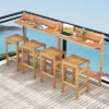 Tangkula 6 PCS Acacia Wood Balcony Table Set W/ Shelf Footrest Curved Wood Seat