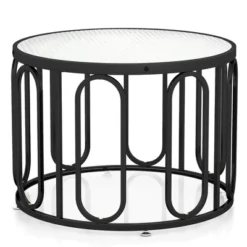 Tangkula 2-Tier 24" Round Coffee Table W/ Oval Swivel Brackets & Reeded Tempered Glass -Tangkula GUEST f2fa86d9 93a7 4562 871d b12a54a5e04a