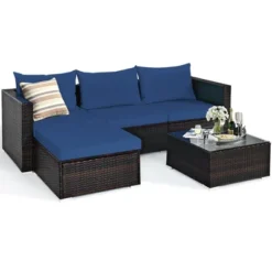 Tangkula 5PCS Cushioned Rattan Patio Conversation Set W/ Ottoman Navy Cushion 16 Tangkula 5PCS Cushioned Rattan Patio Conversation Set W/ Ottoman Navy Cushion -Tangkula GUEST f340d46e 73ac 4c6b a1be a59dfa6b4307