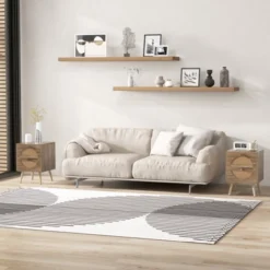 Tangkula Rattan Nightstand Set Of 2 End Side Table With 2 Rattan Drawers Pine Wood Legs Wood Accent Table -Tangkula GUEST f380b540 eaa2 429d a61c 022491186fed