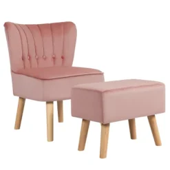 Tangkula Velvet Armless Chair & Ottoman Set Leisure Sofa Chair With Footstool Pink BlueGreen -Tangkula GUEST f381c8d3 10e7 4c45 9f6f f5969bea895a