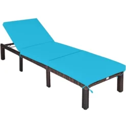 Tangkula Outdoor Rattan Chaise Lounge Chair Adjustable Backrest Recliner With Turquoise Cushions -Tangkula GUEST f389cb8b c32e 416f bb2f 3a9b2505e700