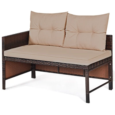 Tangkula 3PC Outdoor Furniture Set Rattan Wicker Sofa Table Deck Garden Patio 3 Tangkula 3PC Outdoor Furniture Set Rattan Wicker Sofa Table Deck Garden Patio - Image 3