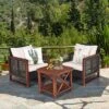 Tangkula 3PCS Rattan Wicker Patio Conversation Set Outdoor Furniture Set W/ Cushion