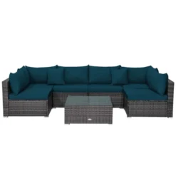 Tangkula Set Of 7 Patio Wicker Furniture Set Outdoor Rattan Sectional Sofa With Seat & Back Cushions 2 Throw Pillows Blue 7 Tangkula Set Of 7 Patio Wicker Furniture Set Outdoor Rattan Sectional Sofa With Seat & Back Cushions 2 Throw Pillows Blue -Tangkula GUEST f433c4ed 5b81 4cb8 8850 dabb4027c97c