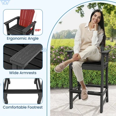 Tangkula 2PCS Outdoor HDPE Bar Stool Tall Adirondack Chair With Armrests And Footrest 30 Inches Counter Height Bar Stool 6 Tangkula 2PCS Outdoor HDPE Bar Stool Tall Adirondack Chair With Armrests And Footrest 30 Inches Counter Height Bar Stool - Image 6