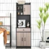 Tangkula 3-Door 71" Kitchen Buffet Pantry Storage Cabinet W/Hutch Adjustable Shelf