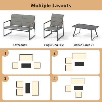 Tangkula 4 Piece Patio Furniture Set Outdoor Metal Conversation Set W/ Padded Fabric Seat 9 Tangkula 4 Piece Patio Furniture Set Outdoor Metal Conversation Set W/ Padded Fabric Seat - Image 9