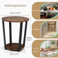 Tangkula 2-Tier Industrial Round End Table Metal Sofa Side Table W/ Storage Shelf -Tangkula GUEST f56e3f7b 215a 492d 8b4d fbc8ea349634