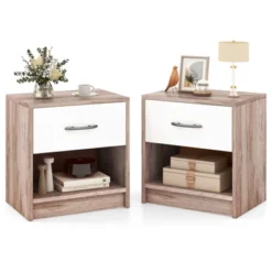Tangkula 2 PCS Nightstand W/ Drawer Side Table W/ Slide-out Drawer Open Storage Shelf -Tangkula GUEST f5a48a37 fcb1 4cff 83e9 19a7bdd2564e