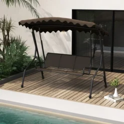 Tangkula 3-Seat Outdoor Swing, Porch Canopy Swing W/ Adjustable Shading Breathable Seat -Tangkula GUEST f5bbd34a 368f 42ce a152 7fe211c2ae63