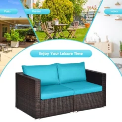Tangkula 4PCS Rattan Corner Sofa Set Patio Outdoor Furniture Set W/ Blue Cushions -Tangkula GUEST f5f77c80 aee3 41ec 9f76 f9099eba999d