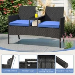 Tangkula Outdoor Rattan Loveseat 2-Seat Patio Conversation Set With Built-in Coffee Table Cushions Wicker Bench Furniture Blue -Tangkula GUEST f5fbfc4b 10af 467f 8c88 82a2bc79211b
