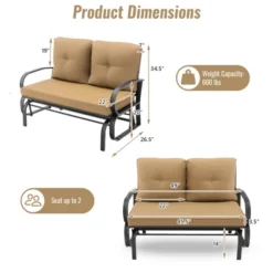 Tangkula 2-Person Outdoor Patio Glider Bench Swing Seat Bench W/ Seat & Back Cushions -Tangkula GUEST f6660afa 5b2d 4632 9bbb 10ddc7884473