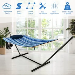 Tangkula 12Ft Hammock With Heavy-Duty Steel Stand, Woven Hammock Chair Set, Portable Hammock With Beech Wood Bar & Cotton Mat 9 Tangkula 12Ft Hammock With Heavy-Duty Steel Stand, Woven Hammock Chair Set, Portable Hammock With Beech Wood Bar & Cotton Mat -Tangkula GUEST f66cfd34 8a9b 4575 97e8 2897605aa129
