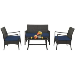 Tangkula 4 Pieces Outdoor Patio PE Wicker Sofa W/ Tempered Glass Coffee Table For Porch & Backyard -Tangkula GUEST f676b676 7704 491d b253 89e29595a33b