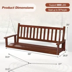 Tangkula 5FT Wooden 3-Person Porch Swing Chair W/ Adjustable Galvanized Metal Chains -Tangkula GUEST f67cb243 1acd 4dbf b6e9 984db3ac358d