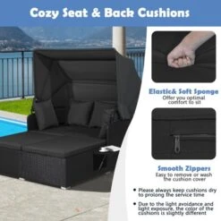 Tangkula Patio Rattan Daybed With Retractable Canopy Wicker Sun Lounger With 2 Foldable Side Panels Thick Seat & Back Cushions 12 Tangkula Patio Rattan Daybed With Retractable Canopy Wicker Sun Lounger With 2 Foldable Side Panels Thick Seat & Back Cushions -Tangkula GUEST f6814769 b247 414f a818 9617ef1cb834