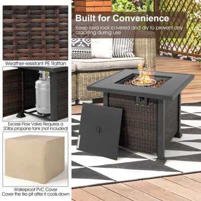 Tangkula 9PCS Furniture Set W/ 32" Fire Pit Table 50,000 BTU Square Propane Fire Pit Patio Black 1 Tangkula 9PCS Furniture Set W/ 32" Fire Pit Table 50,000 BTU Square Propane Fire Pit Patio Black