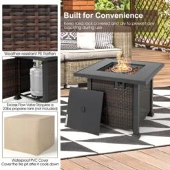 Tangkula 9PCS Furniture Set W/ 32" Fire Pit Table 50,000 BTU Square Propane Fire Pit Patio Turquoise