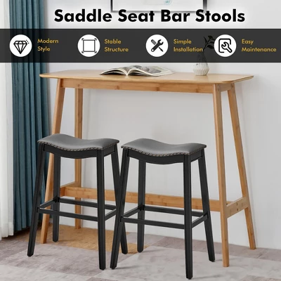Tangkula Set Of 4 Saddle Bar Stools Bar Height Kitchen Chairs W/ Rubber Wood Legs 4 Tangkula Set Of 4 Saddle Bar Stools Bar Height Kitchen Chairs W/ Rubber Wood Legs - Image 4