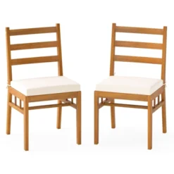 Tangkula Solid Acacia Wood Patio Chair Set Of 2 W/ Padded Seat Cushions -Tangkula GUEST f7551943 4f30 4fea 918c 33fc160e02e8