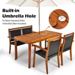 Tangkula 4PCS Patio Dining Set Acacia Wood Rattan Furniture Set W/ Umbrella Hole -Tangkula GUEST f756d845 c120 423d a537 330ff3126f95