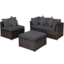 Tangkula 4PCS Rattan Patio Conversation Furniture Set Yard Outdoor W/ Grey Cushion -Tangkula GUEST f797ef2c 1b3c 45b1 9eb1 4fea51e89a9e