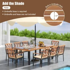 Tangkula 9 PCS Patio Dining Set Acacia Wood Table W/ Soft Cushions And 1.9" Umbrella Hole -Tangkula GUEST f7c5373d 8252 4480 8fbd 4c00948684de