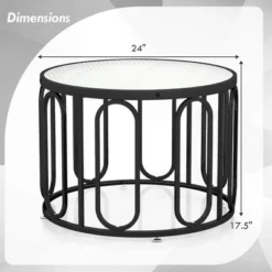 Tangkula 2-Tier 24" Round Coffee Table W/ Oval Swivel Brackets & Reeded Tempered Glass -Tangkula GUEST f7e1573c becd 4612 993d fc99cc054487