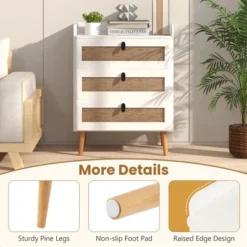 Tangkula Modern Nightstand End Bedside Table W/ 3 Rattan Drawers & Solid Wood Legs White 13 Tangkula Modern Nightstand End Bedside Table W/ 3 Rattan Drawers & Solid Wood Legs White -Tangkula GUEST f7fad91a c1c2 436d 89e2 30db0f947cba