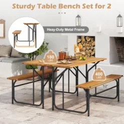 Tangkula 2PCS Table Bench Set For 2 Picnic Table & Loveseat W/Acacia Wood Top Metal Legs 15 Tangkula 2PCS Table Bench Set For 2 Picnic Table & Loveseat W/Acacia Wood Top Metal Legs -Tangkula GUEST f8210b1b fd85 43c6 b5e2 302249802d83 1