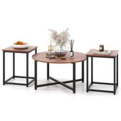 Tangkula Round Nesting Table Set Of 3 Modern / Farmhouse Coffee Table W/2 End Tables -Tangkula GUEST f8219300 ba34 4a4b a8e2 2afbc2b039fb