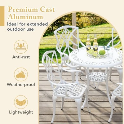 Tangkula 5 Pieces All-Weather Outdoor Cast Aluminum Dining Set Round Dining Table 6 Tangkula 5 Pieces All-Weather Outdoor Cast Aluminum Dining Set Round Dining Table - Image 6