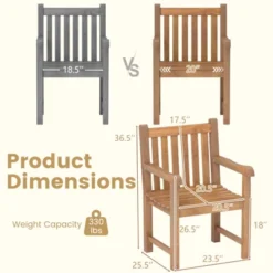 Tangkula 4 PCS Teak Wood Patio Dining Chair Outdoor Armchair W/ Slatted Seat & Solid Legs -Tangkula GUEST f8a36b8a 623e 4f42 9282 baf5632c6a41