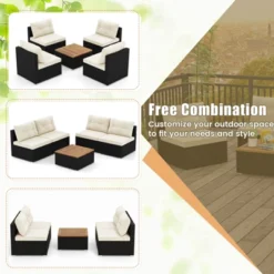 Tangkula 5 Pieces Outdoor Patio Furniture Set Sectional PE Rattan Sofa Set With Cushions And Acacia Wood Coffee Table -Tangkula GUEST f8fb92c7 6144 43e0 b2a9 49852eadc685