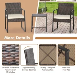Tangkula 3PCS Patio Rattan Hand-Woven PE Wicker Bistro Set Outdoor Furniture Set W/ Table & Cushion 16 Tangkula 3PCS Patio Rattan Hand-Woven PE Wicker Bistro Set Outdoor Furniture Set W/ Table & Cushion -Tangkula GUEST f90385c1 b63c 4b5b ba63 3640f24578be