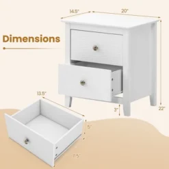 Tangkula Modern Nightstand With Storage 2 Drawers & Support Legs For Bedroom White -Tangkula GUEST f9192ded c53c 4273 b5d9 099985b13f40