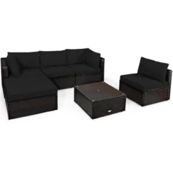 Tangkula 6PCS Rattan Patio Sectional Sofa Set Outdoor Furniture Set W/ Black Cushions -Tangkula GUEST f930a10e 431d 488b 8539 e91d23329ba8