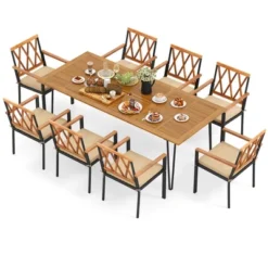 Tangkula 9 PCS Patio Dining Set W/ 8 Chairs Acacia Wood Table Top Umbrella Hole For Yard -Tangkula GUEST f94244eb de80 4a87 9b10 0046012e3163