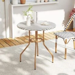 Tangkula 27.5" Outdoor Bistro Table PE Rattan Round Patio Side Table W/ Heavy Duty Metal Frame -Tangkula GUEST f99ff268 9b8a 4c3d 85b0 27a3261af77b