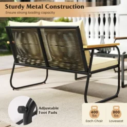 Tangkula Set Of 4 Wicker Patio Furniture Set Outdoor Conversation Set W/ Tempered Glass Coffee Table Rattan Cushioned Chairs With Acacia Wood Armrests