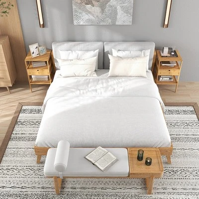 Tangkula Bamboo Nightstand W/ Pull-out Drawer & Storage Shelf Wood Natural 2 Tangkula Bamboo Nightstand W/ Pull-out Drawer & Storage Shelf Wood Natural - Image 2