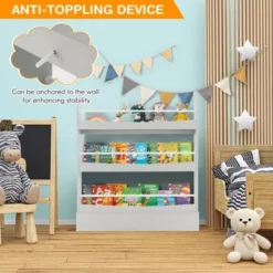 Tangkula 3-Tier Kids Bookshelf Toy Storage Bookcase Rack Wall W/ Anti-toppling Kits -Tangkula GUEST fa97f515 a6b7 403d b7c2 a0e444080fb2