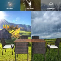 Tangkula 7PCS Patio Dining Furniture Set W/ Wooden Tabletop Cushion Umbrella Hole -Tangkula GUEST fa9d5a12 8f81 4bd5 b9c1 345a94a97549