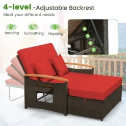 Tangkula Patio Rattan Daybed Set W/ Cushioned Loveseat & Storage Ottoman -Tangkula GUEST fab97ca2 324d 40d2 8d99 8c2d84b7aa99